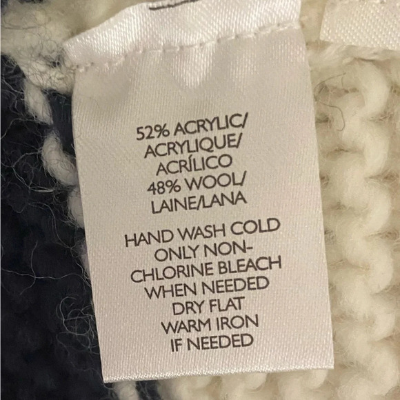 LOFT Blue White Striped W/ Fringe Accent Knit Open Cardigan Sweater Size Medium - Picture 6 of 6